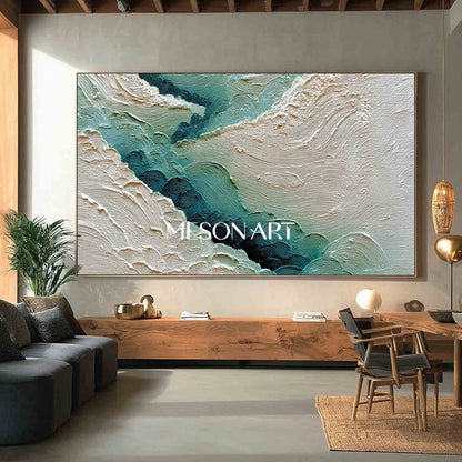 White and Green Abstract Texture Canvas Art for Living Room Decor Modern Wall Decor for Sale