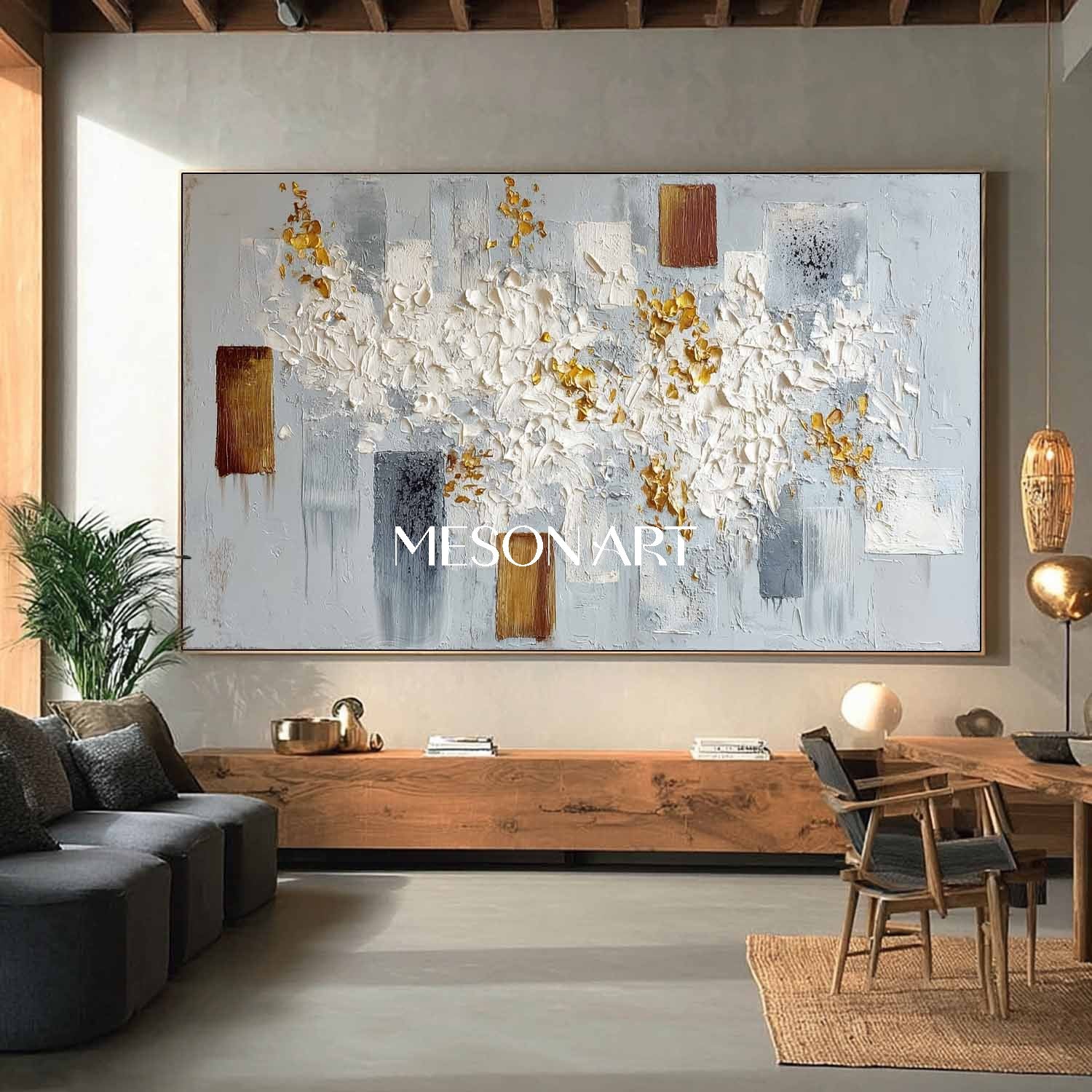 Oversized Contemporary Abstract Hand-Painted Wall Art for Living Room