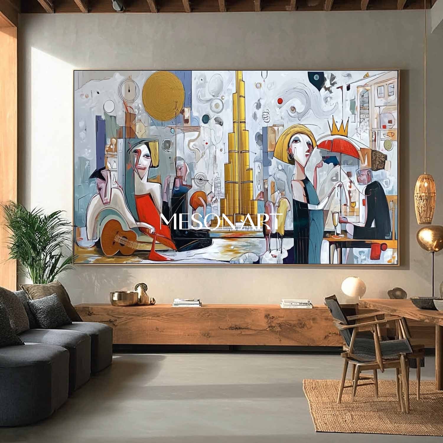 White Abstract Cubism Hand Painted Canvas Large Living Room Wall Decor