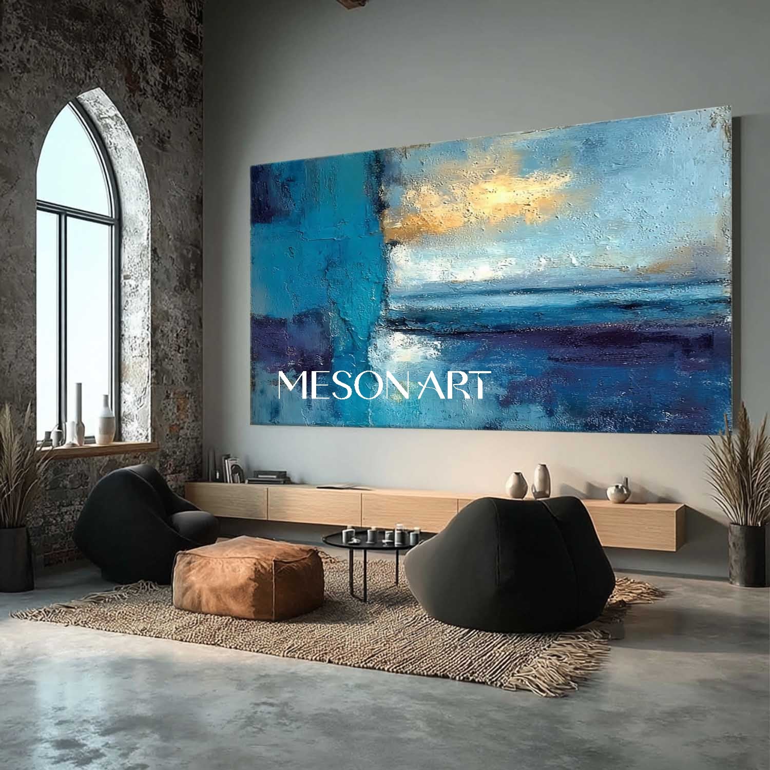 Dining Room Blue Abstract Wall Painting Blue Abstract Art for Sale