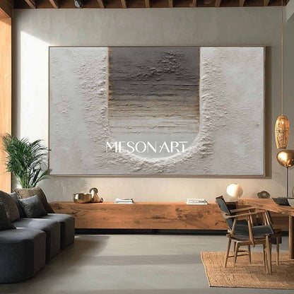 Handmade Modern Canvas Gray Painting Plaster Textured Abstract Wall Art
