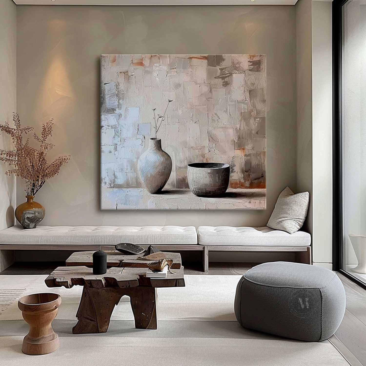 Earthy and Gray Clay Pot Painting Clay Pot Art Clay Pot Canvas Wall Art for Sale