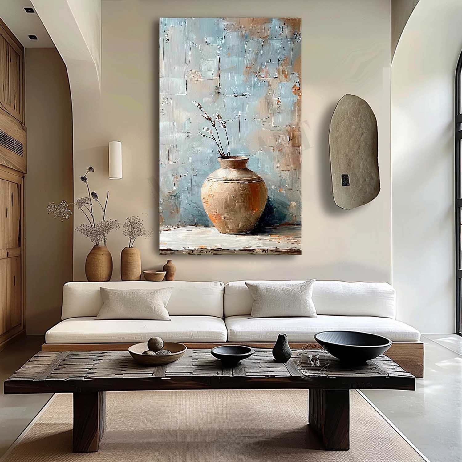 Large Clay Jar Vase Canvas Art for Sale Clay Jar Vase Artwork Earthy Clay Jar Still Life Painting