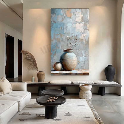 Large Blue Clay Jar Vase Canvas Art for Sale Clay Jar Vase Artwork Clay Jar Still Life Painting