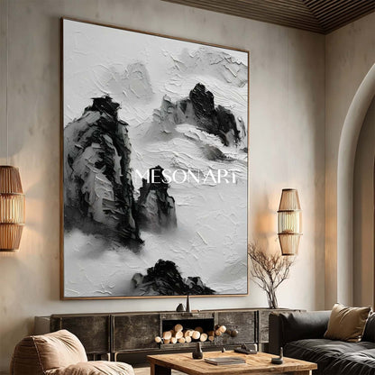 Buy Minimalist Textured Black and White Large Oil Painting Living Room