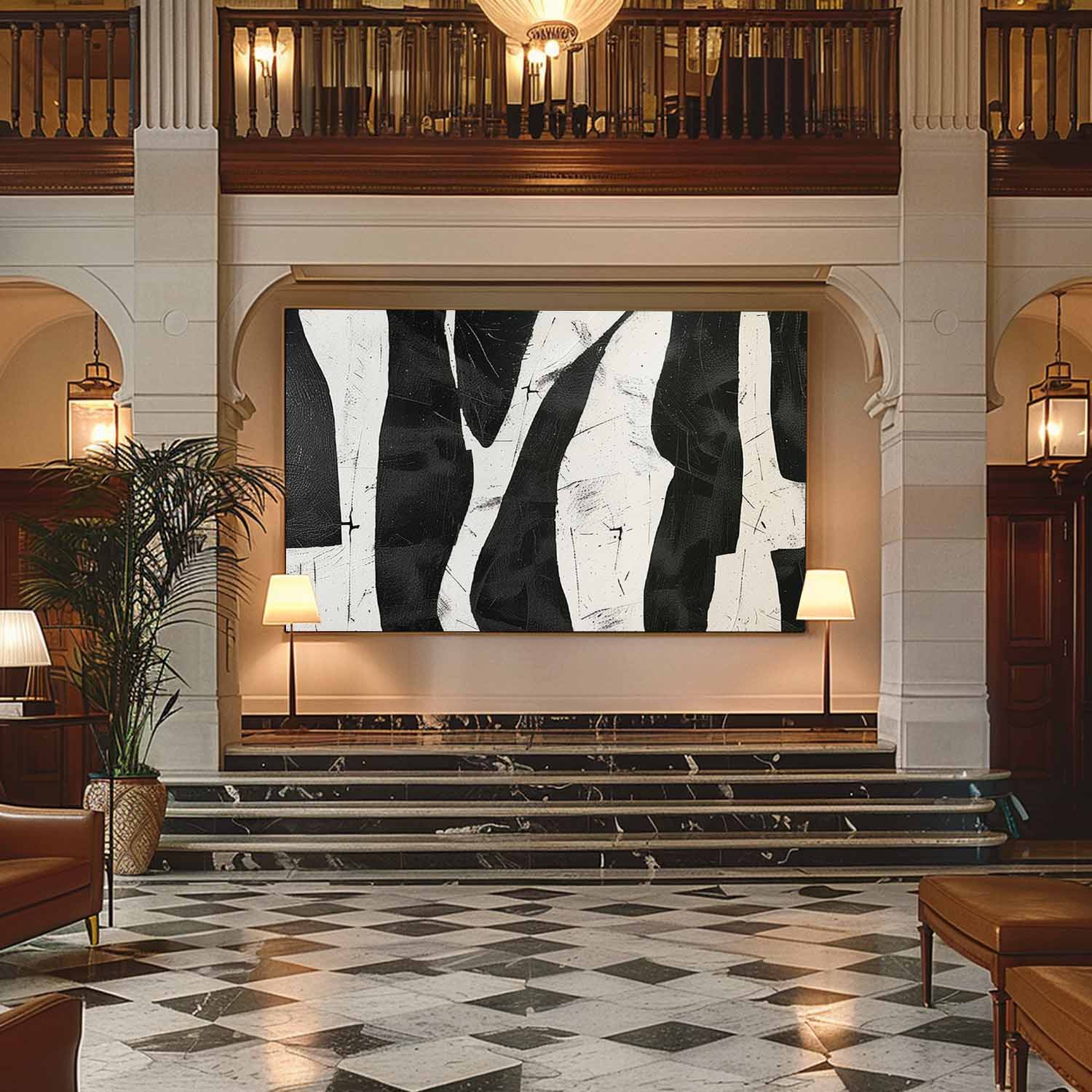 Oversized black And White Abstract Wall Art Decor Contemporary Black And White Minimalist Oil Painting On Canvas