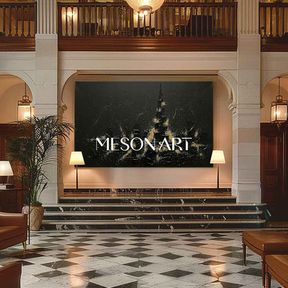Large 3D Impasto Canvas, Heavy Plaster Architecture Art, Dark Aesthetic Luxury Decor, Gold Dust Urban Landscape.