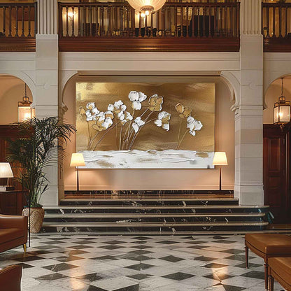 Large Golden Flower Art on Canvas Golden Flower Wall Art Golden Flower Abstract Texture Painting