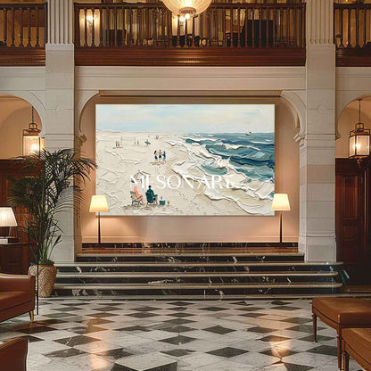 Sandy Beach Painting Beach Ocean Waves Painting Textured Wall Art Large Framed Canvas Ready To Hang Panoramic