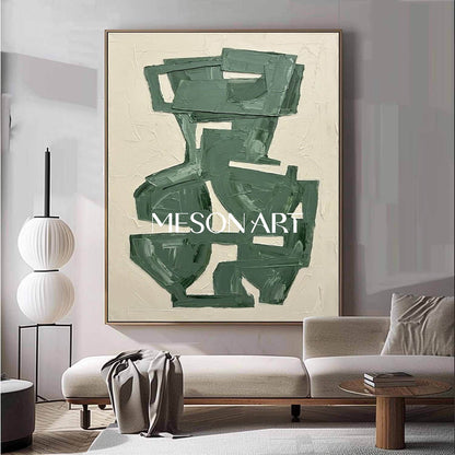 Chunky Olive Green Minimalist Oil Deconstructed Vase Bedroom Artwork 3D Plaster Geometric Abstract Art