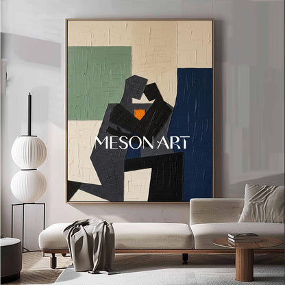 3D Textured Abstract Couple Embrace Canvas Wall Art | MesonArt