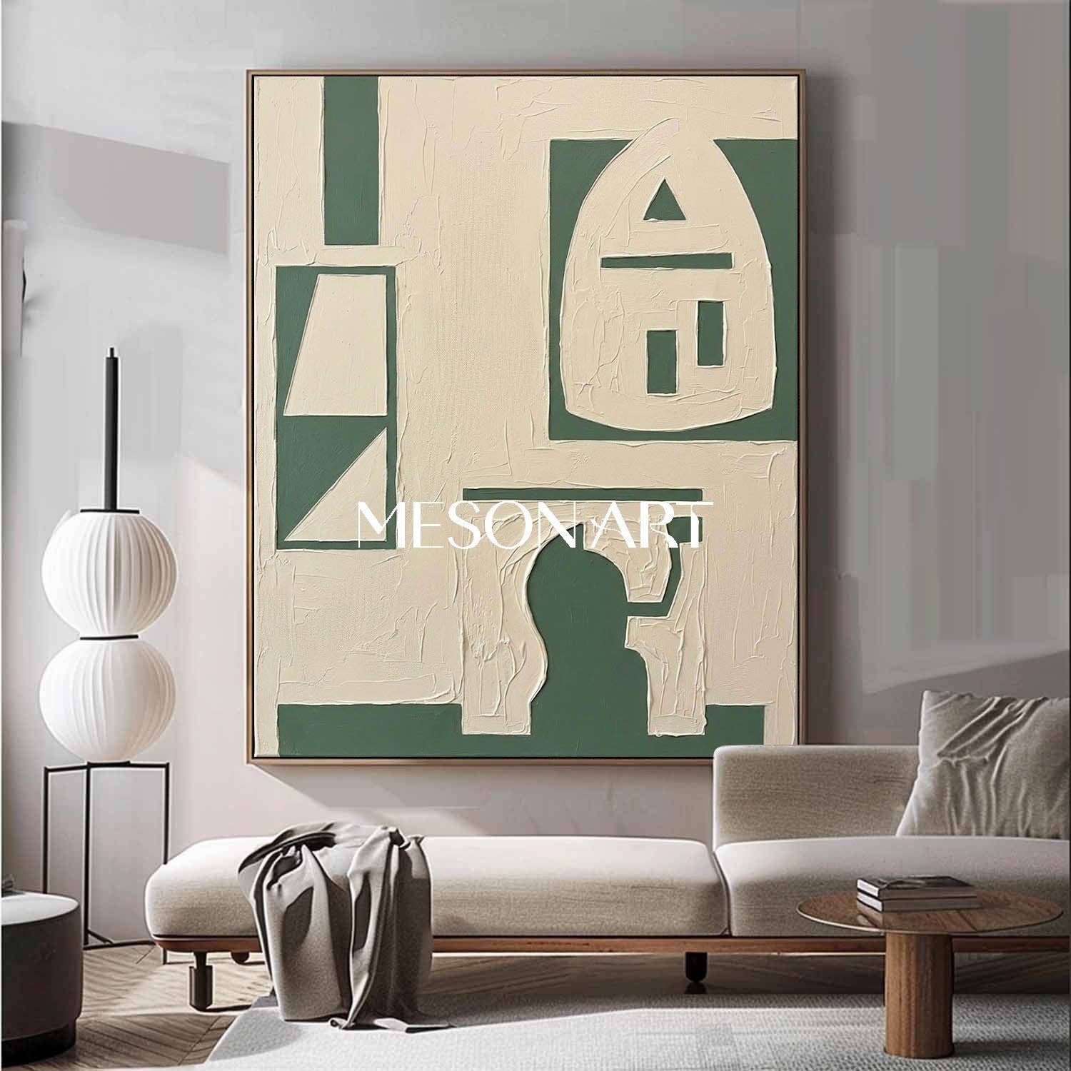 Contemporary Neutral Home Design Art Large Framed Japandi Living Room Piece