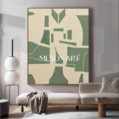 MesonArt Sage Green Abstract Canvas | 3D Geometric Plaster Art