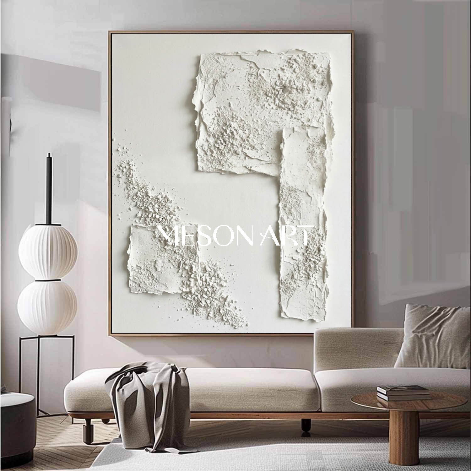 White Textured Abstract Painting by MesonArt Large Original Art for Bedroom Textural Art on Canvas
