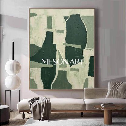 MesonArt Sage Green Geometric Canvas | 3D Textured Abstract Art