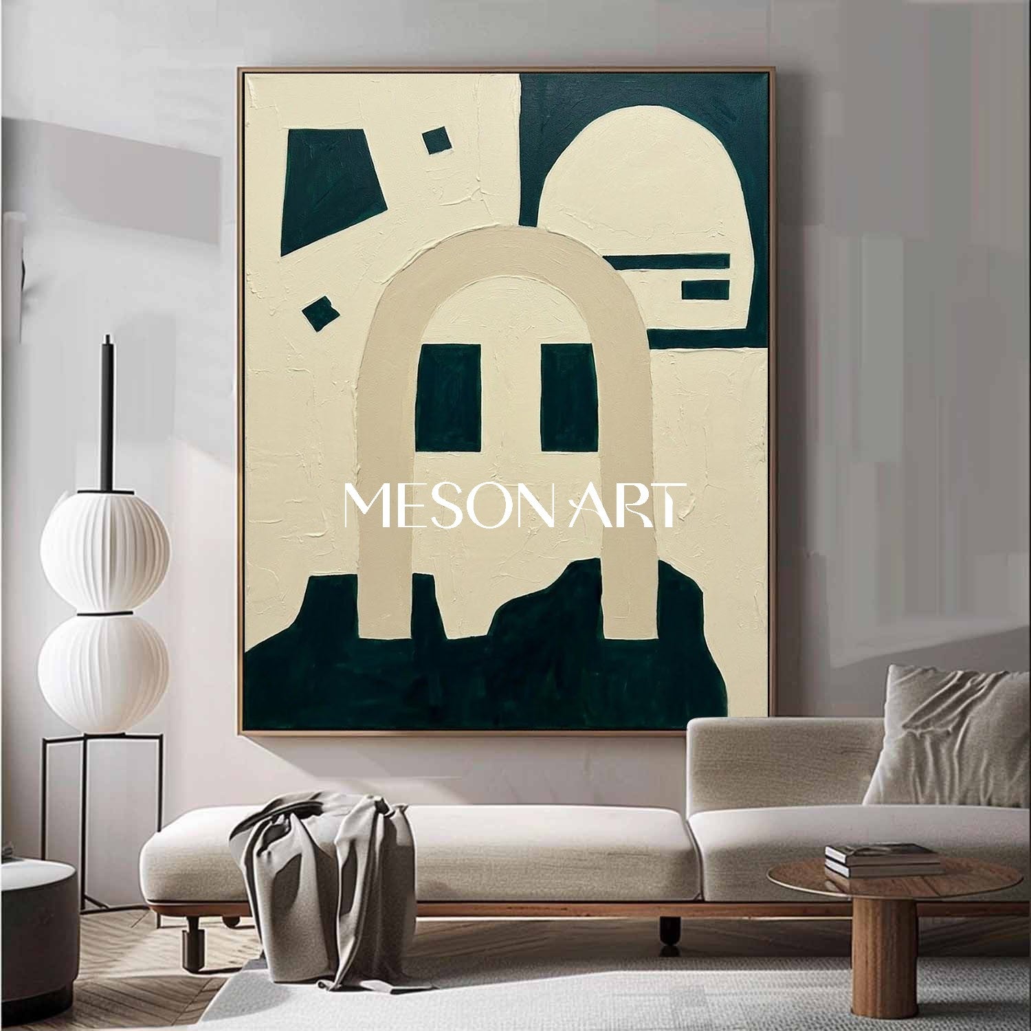 Geometric Wabi Sabi Interior Art Deep Teal Geometric Arch Art Minimalist Mid Century Artwork
