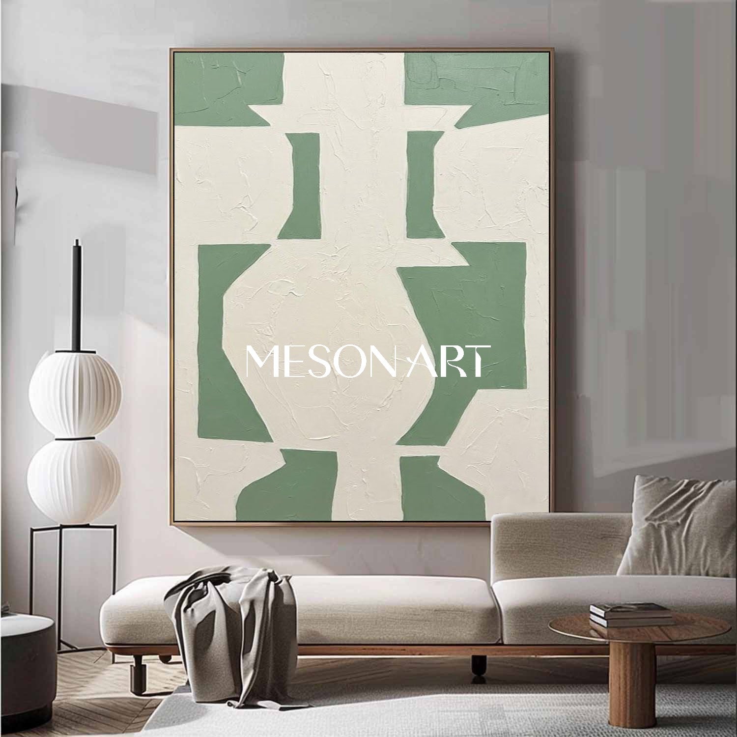 Abstract Sage Green Textured Canvas Wall Art | 3D Minimalist Painting