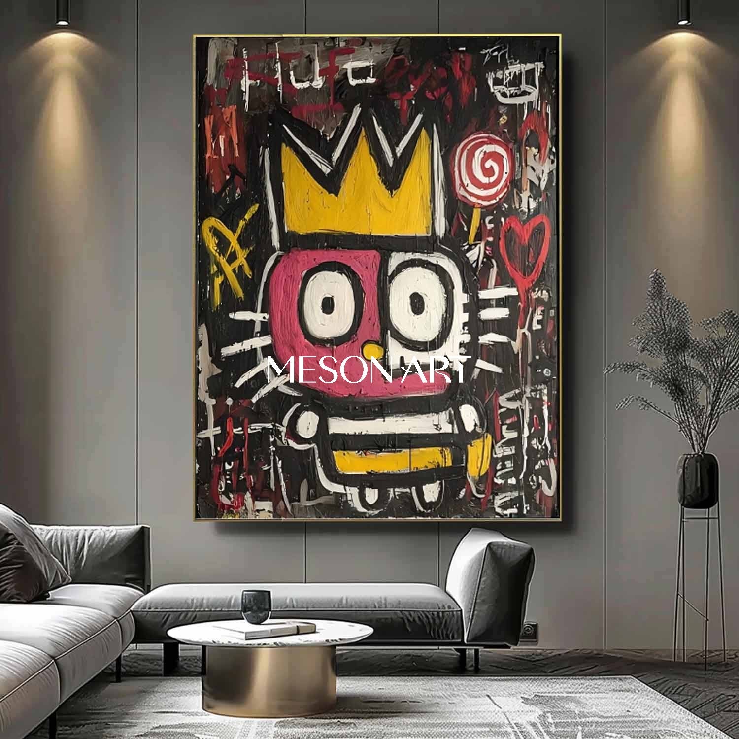 Graffiti Dark Neo Expressionism Crown Figure Original Oil Painting Art