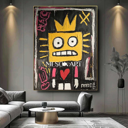 Hand-painted Yellow Square Face Neo Expressionism Original Oil Painting