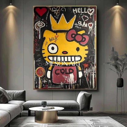 Yellow Urban Street Art Cat Original Painting Large Wall Art Bedroom