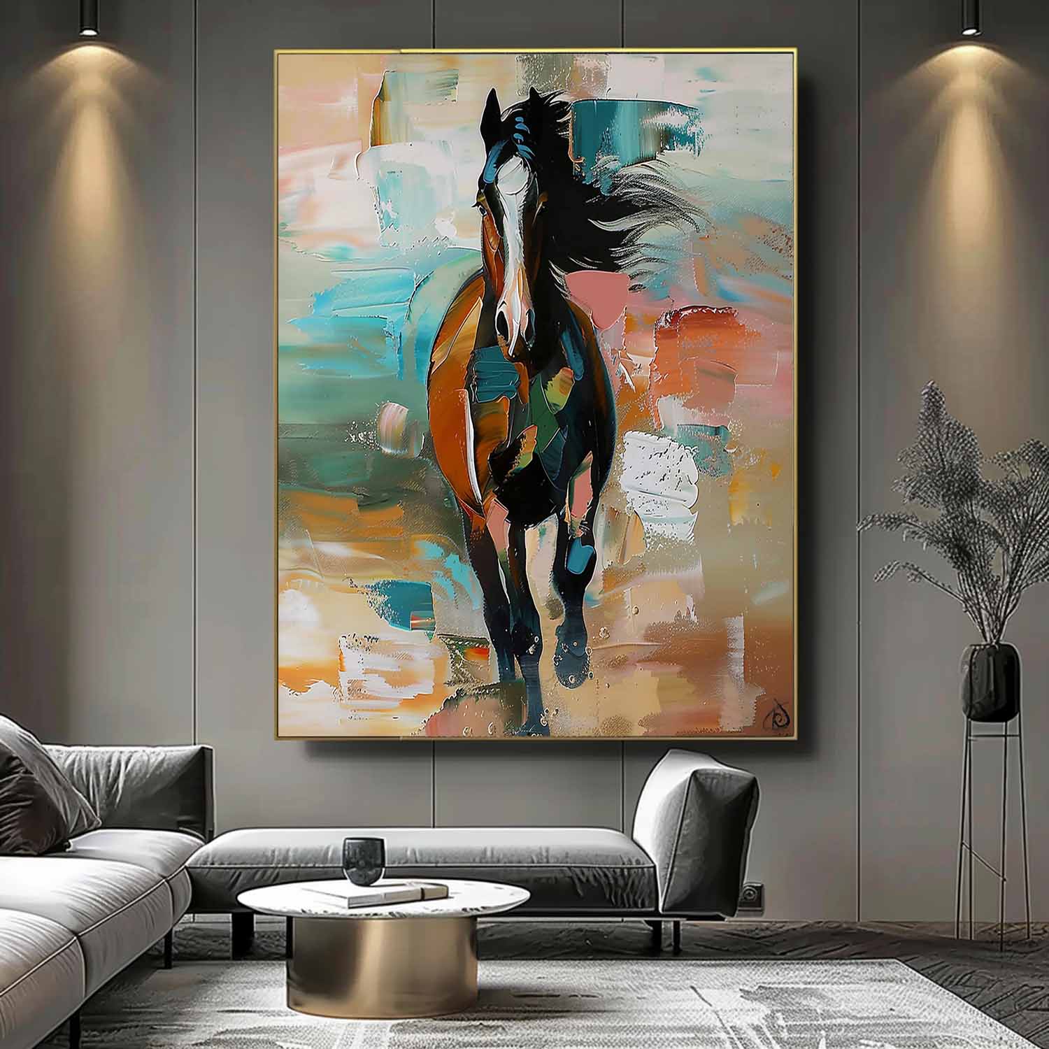 Large Running Horse Oil Painting on Canvas Horse Oil Painting for Sale Palette Horse Wall Art Decor