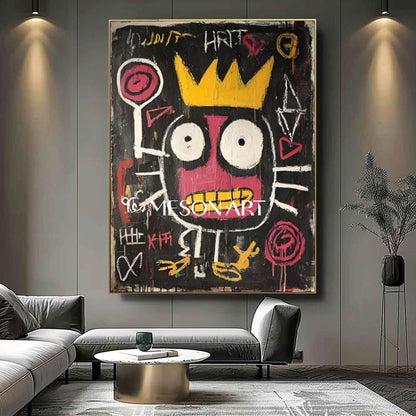 Modern Abstract Black Neo Expressionist Crown Original Oil Painting
