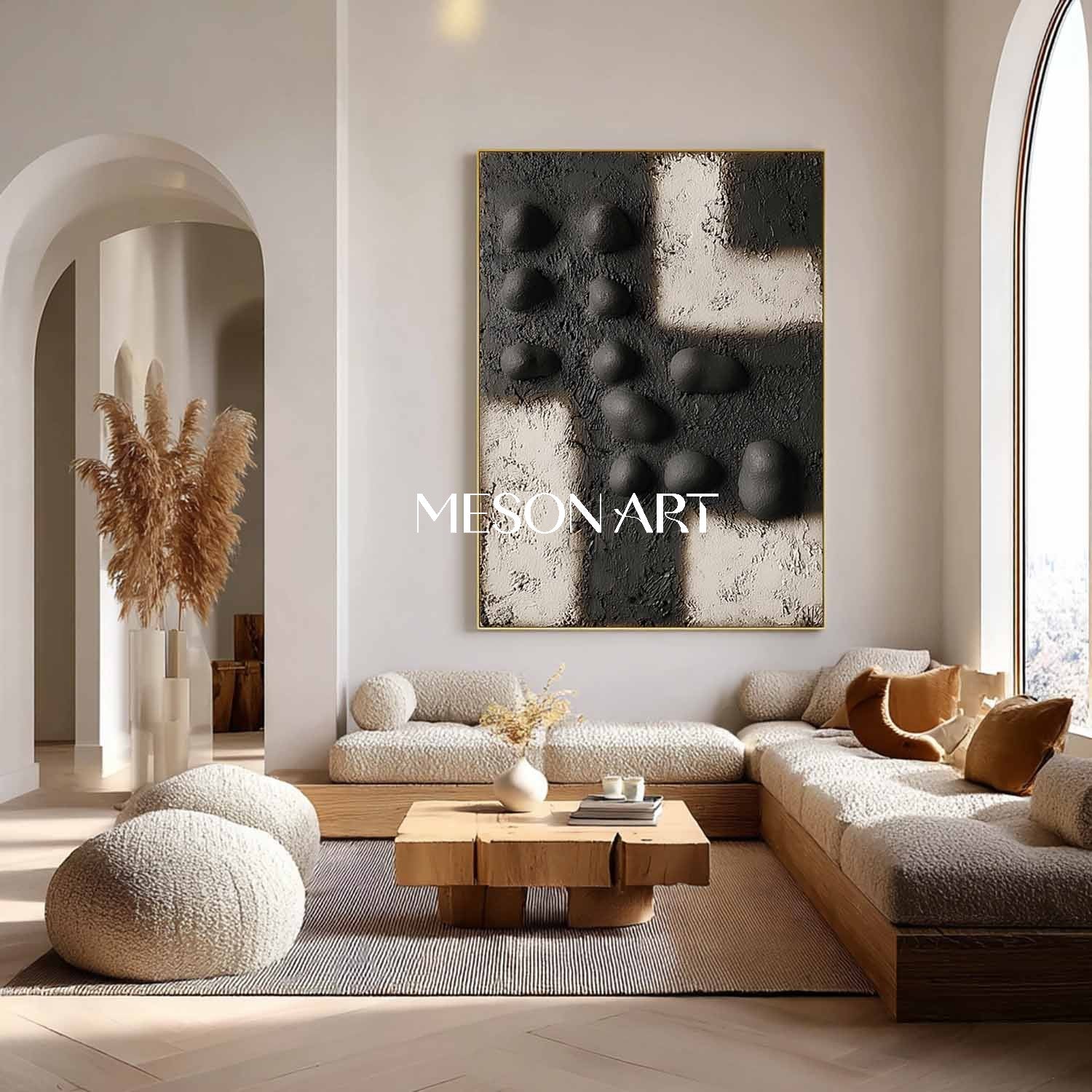 Modern Black & White 3D Wall Art – Large Textured Canvas for Minimalist Living Rooms, Office Spaces