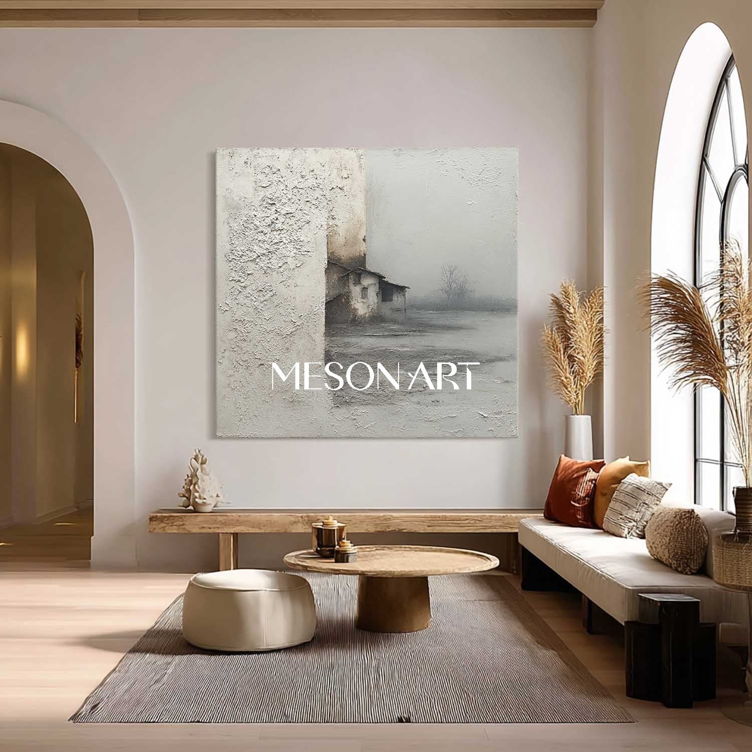 Gray Minimalist Landscape Painting For Sale Wabi-Sabi Art Wall Decor