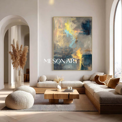 Abstract Art Contemporary Colorful Textured Canvas Painting Hallway