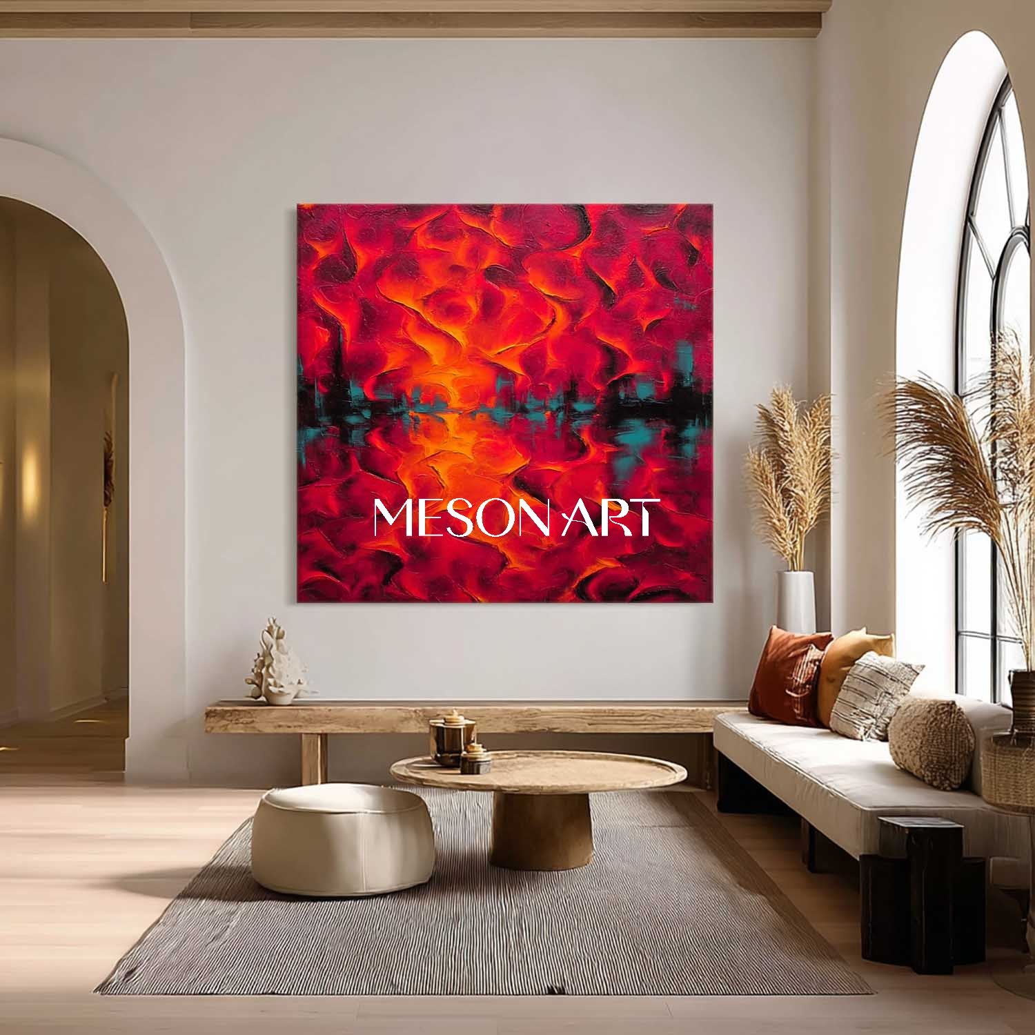 Buy Vibrant Art Red Abstract Textured Painting Modern Luxury Wall Art