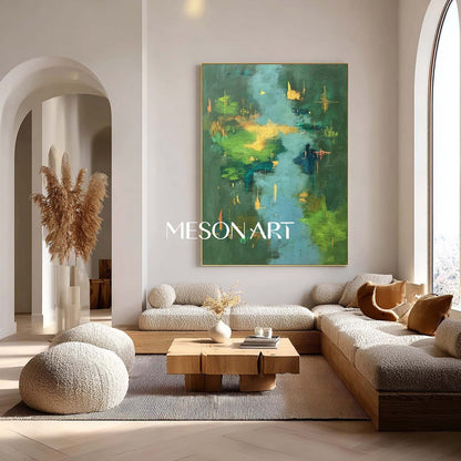 Vibrant Landscape Canvas Green Abstract Painting Large Forest Wall Art