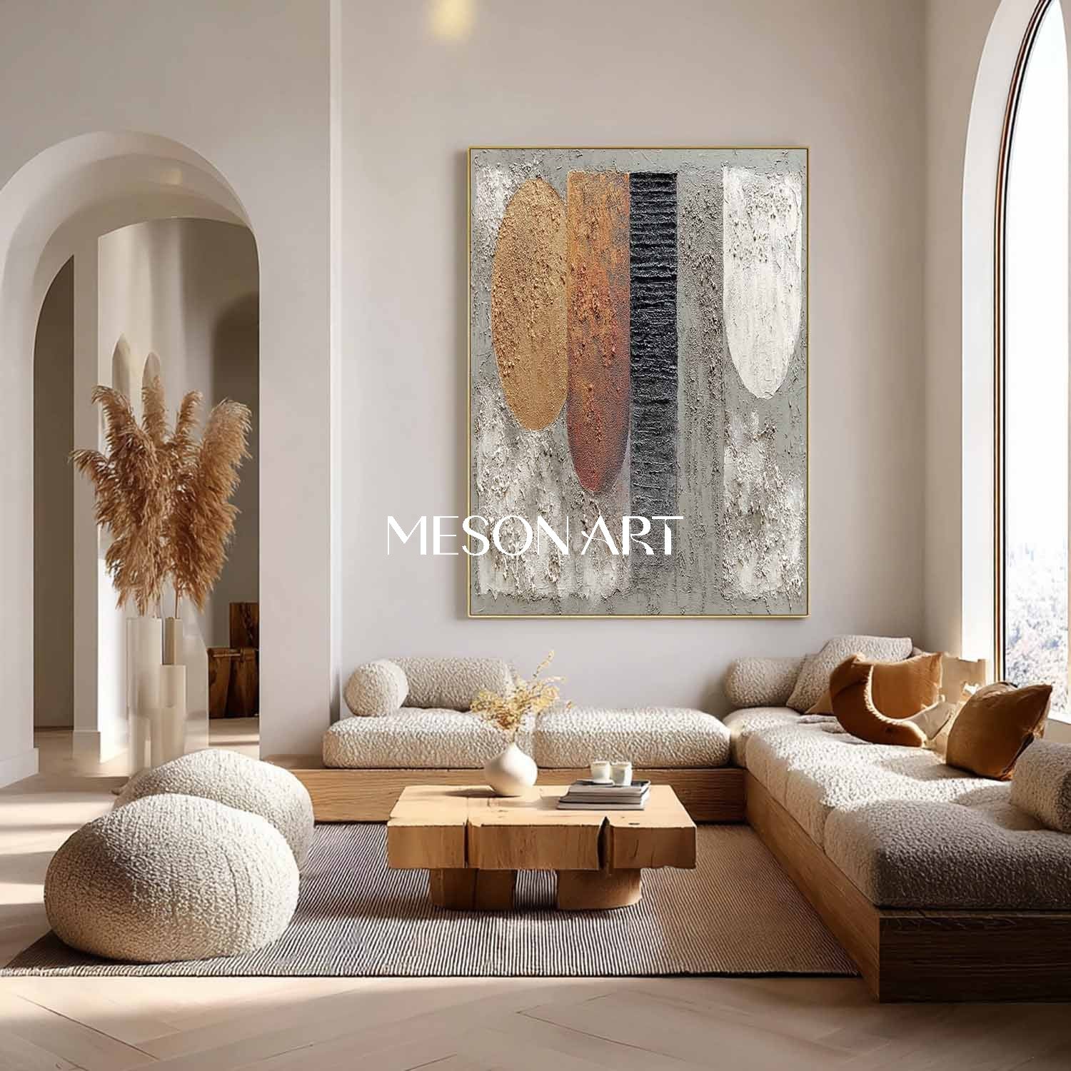 Color Block Wabi-Sabi Textured Geometric Abstract Canvas Art