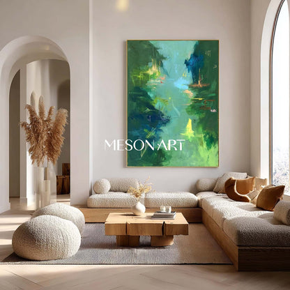 Green Forest Landscape Wall Art Vibrant Organic Abstract Large Canvas