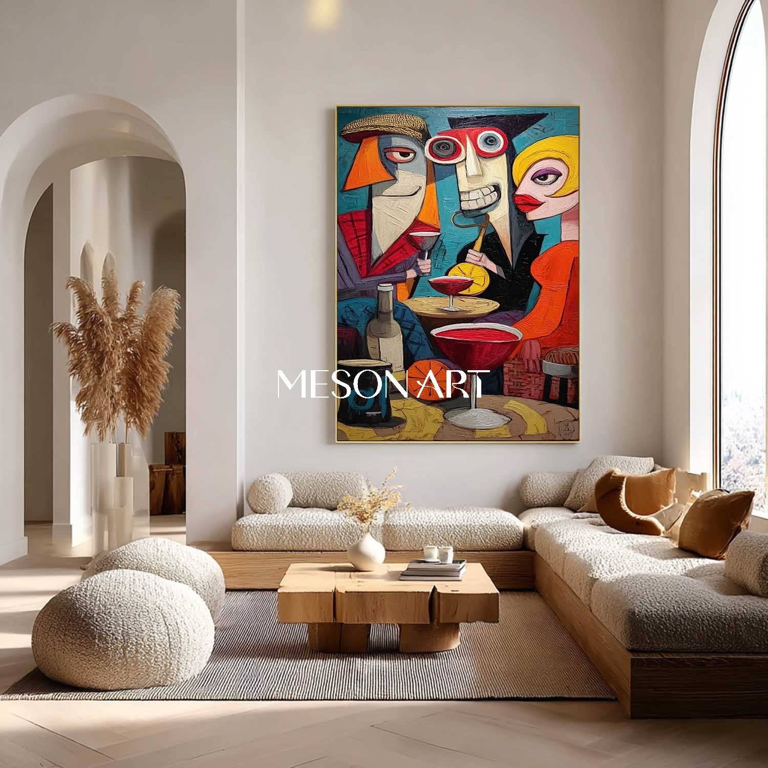 モダンな抽象的なポップアート カラフルな大胆な絵画 24 x 20 額装
