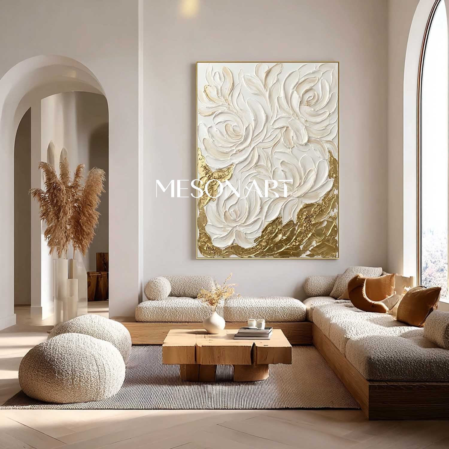 Handmade 3D Flower Oil Painting White Rose Plaster Abstract Canvas Art