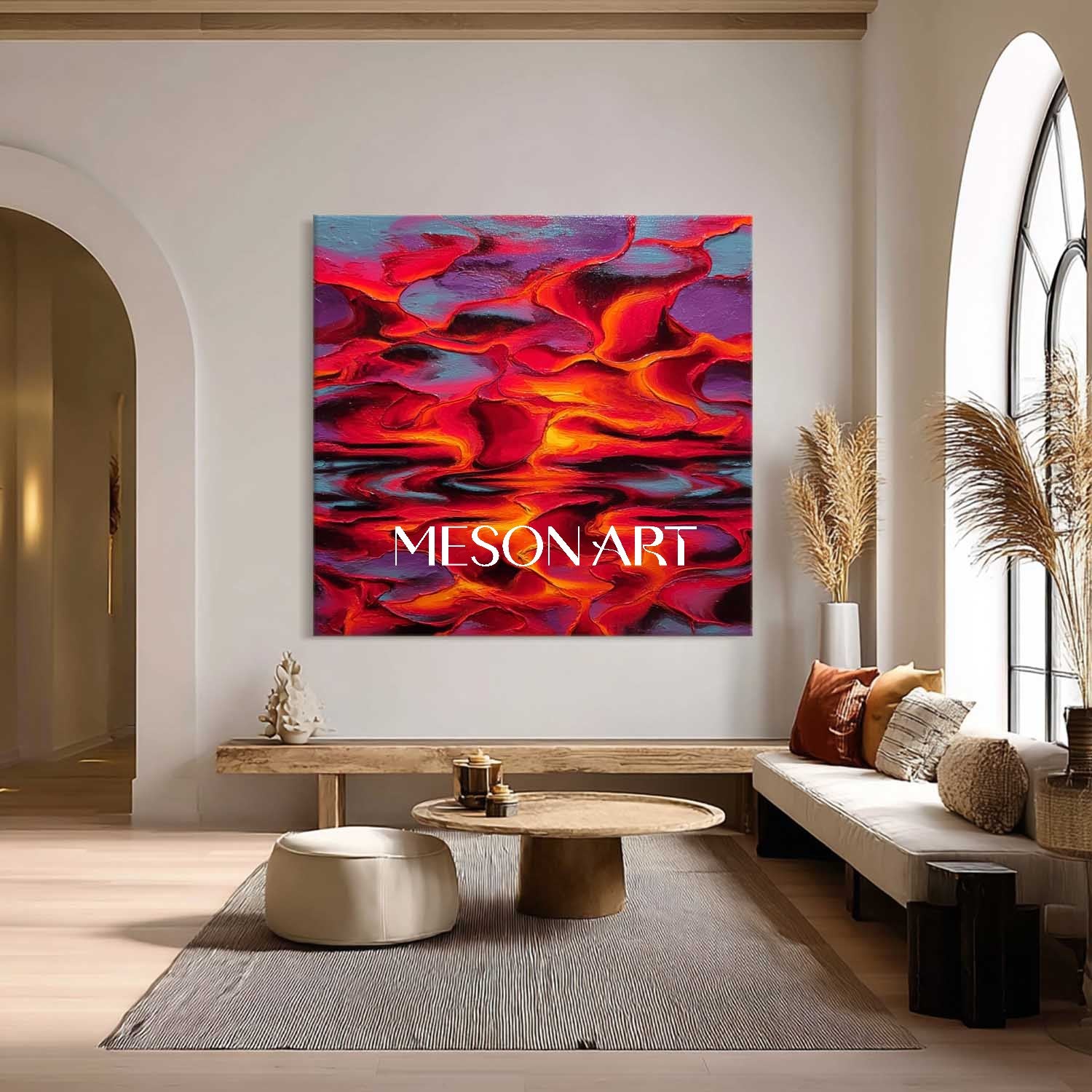 Bold Red Abstract Expressionist Painting Canvas for Contemporary Decor