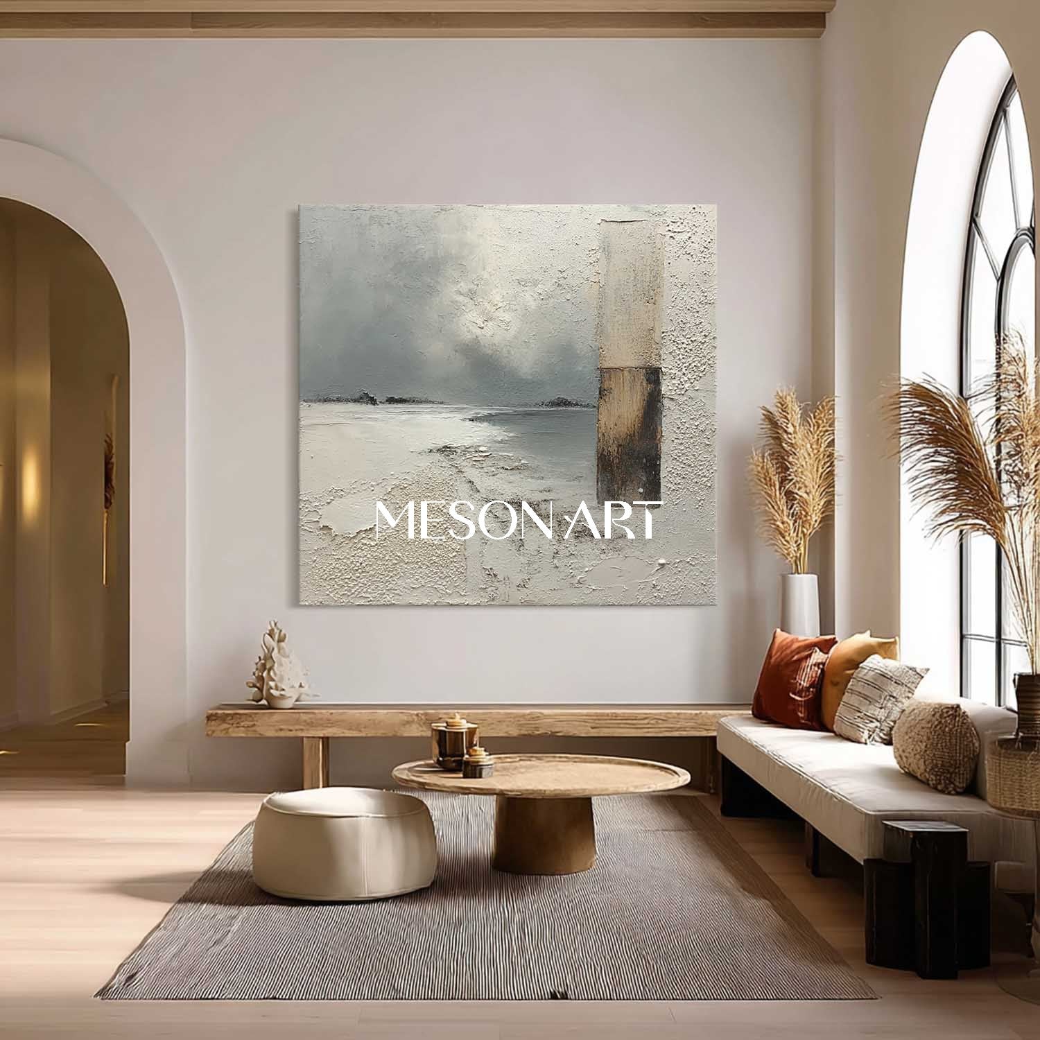 Gray Minimalist Textured Painting Wabi-Sabi Wall Art Interior Design 