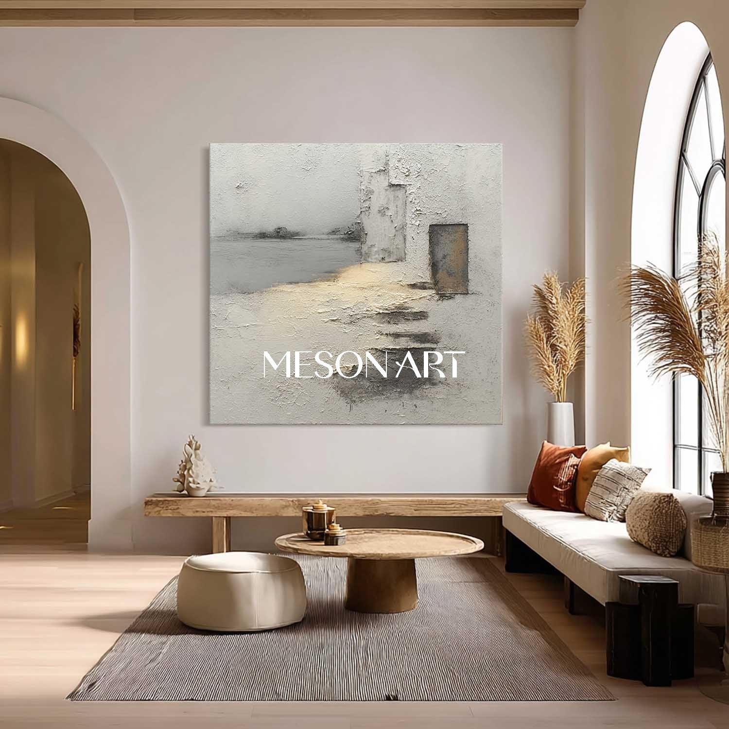 Wabi-sabi Abstract Painting 3D Grey Abstract Canvas Landscape Wall Art
