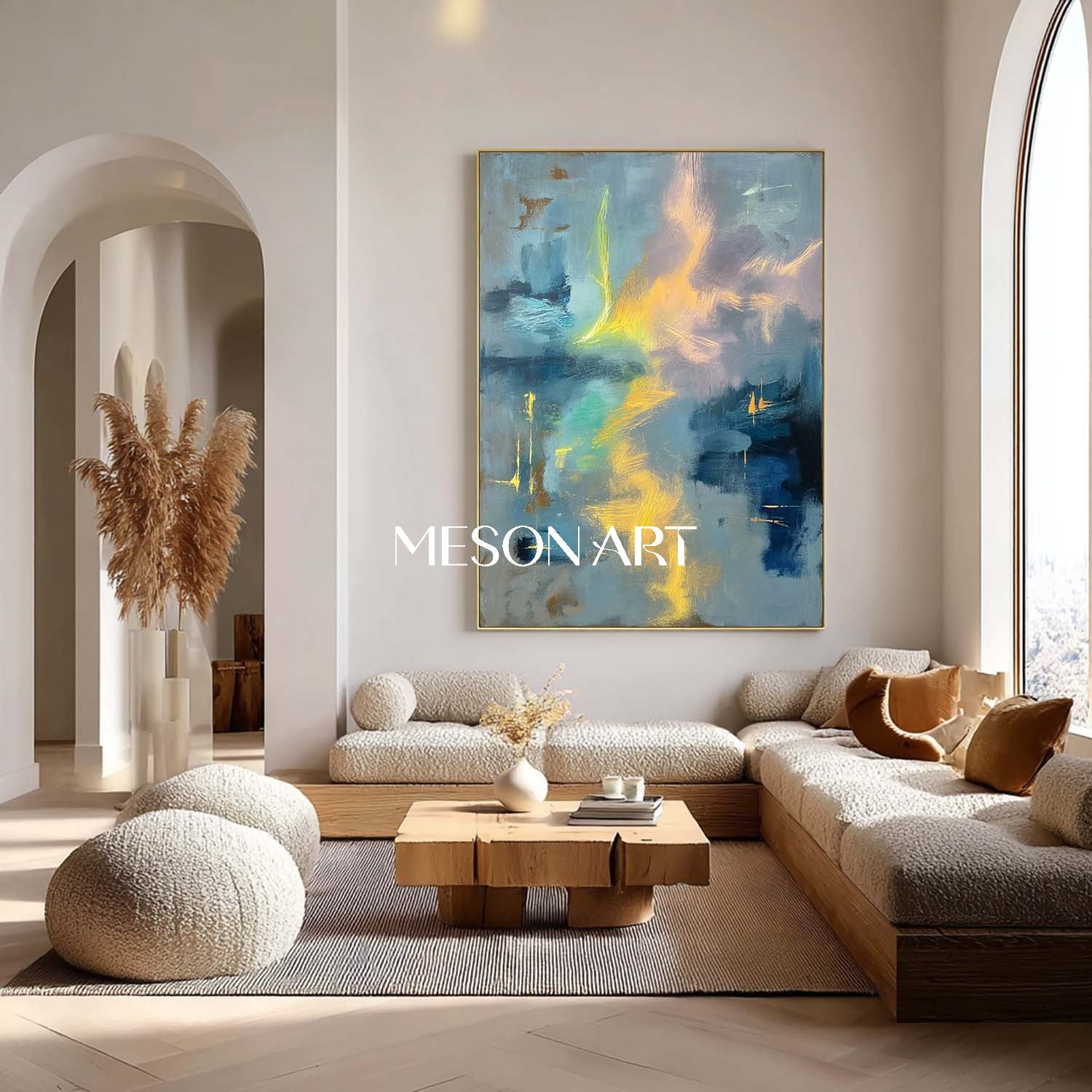 Dreamy Blue Abstract Art Handmade Painting Rich Texture Living Room