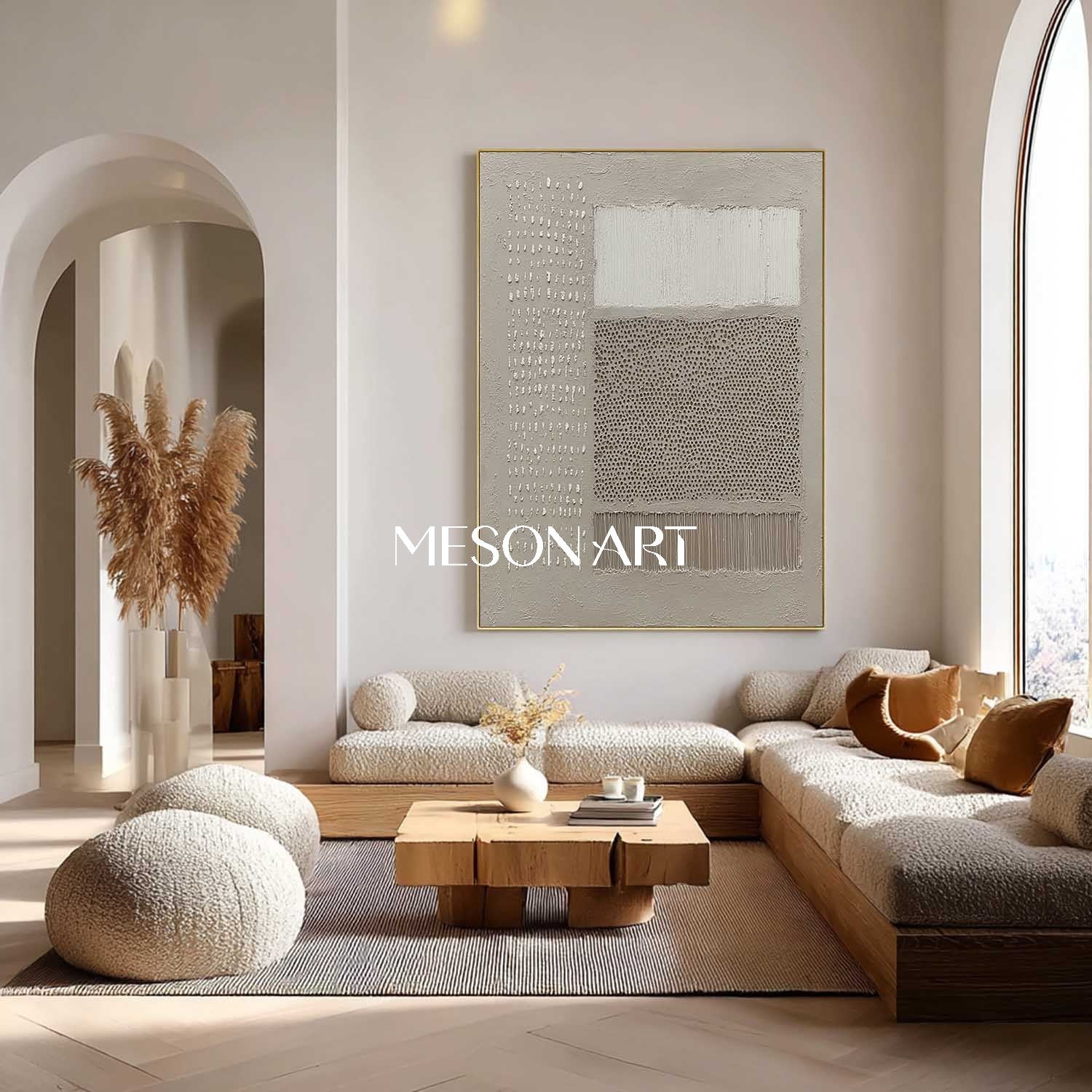 Modern Minimalist Wabi-Sabi Textured Large Gray Painting Living Room