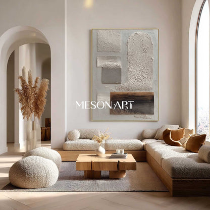 Contemporary Textured Wabi Sabi Canvas Neutral Gray Wall Art 