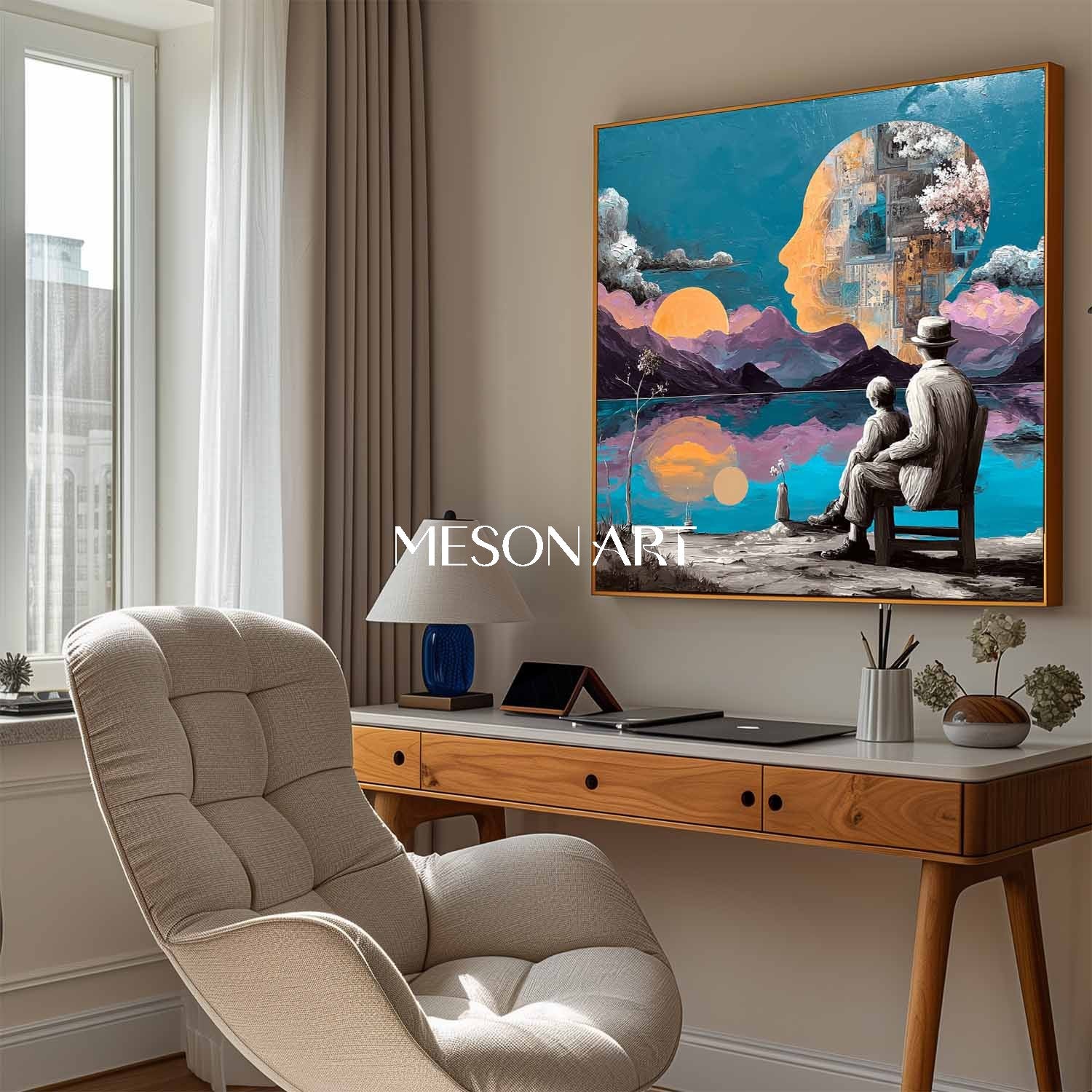 Mindscapes of Time Surrealist Art Textured Framed Canvas Wall Decor