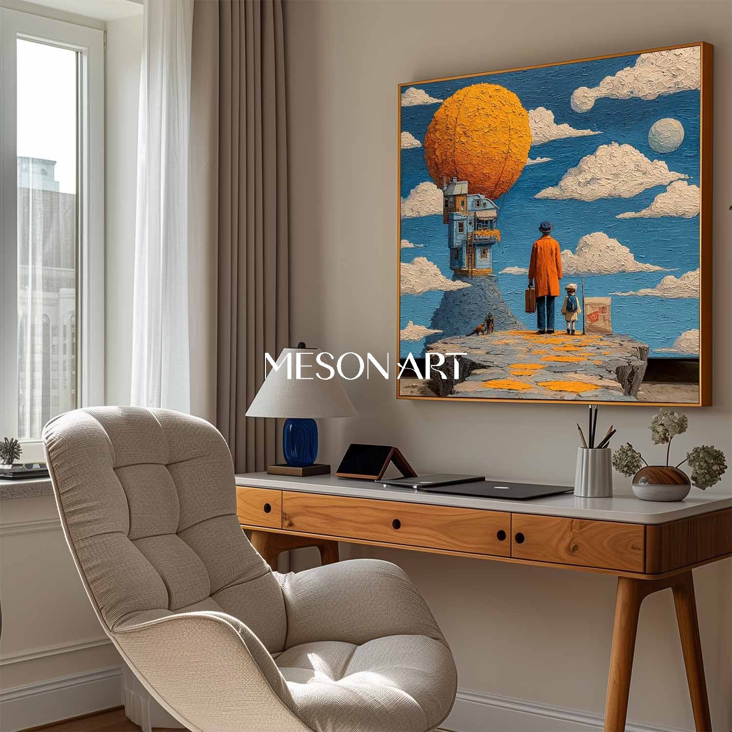 Sky House Dream Surreal Abstract Art Large Textured Painting Entryway