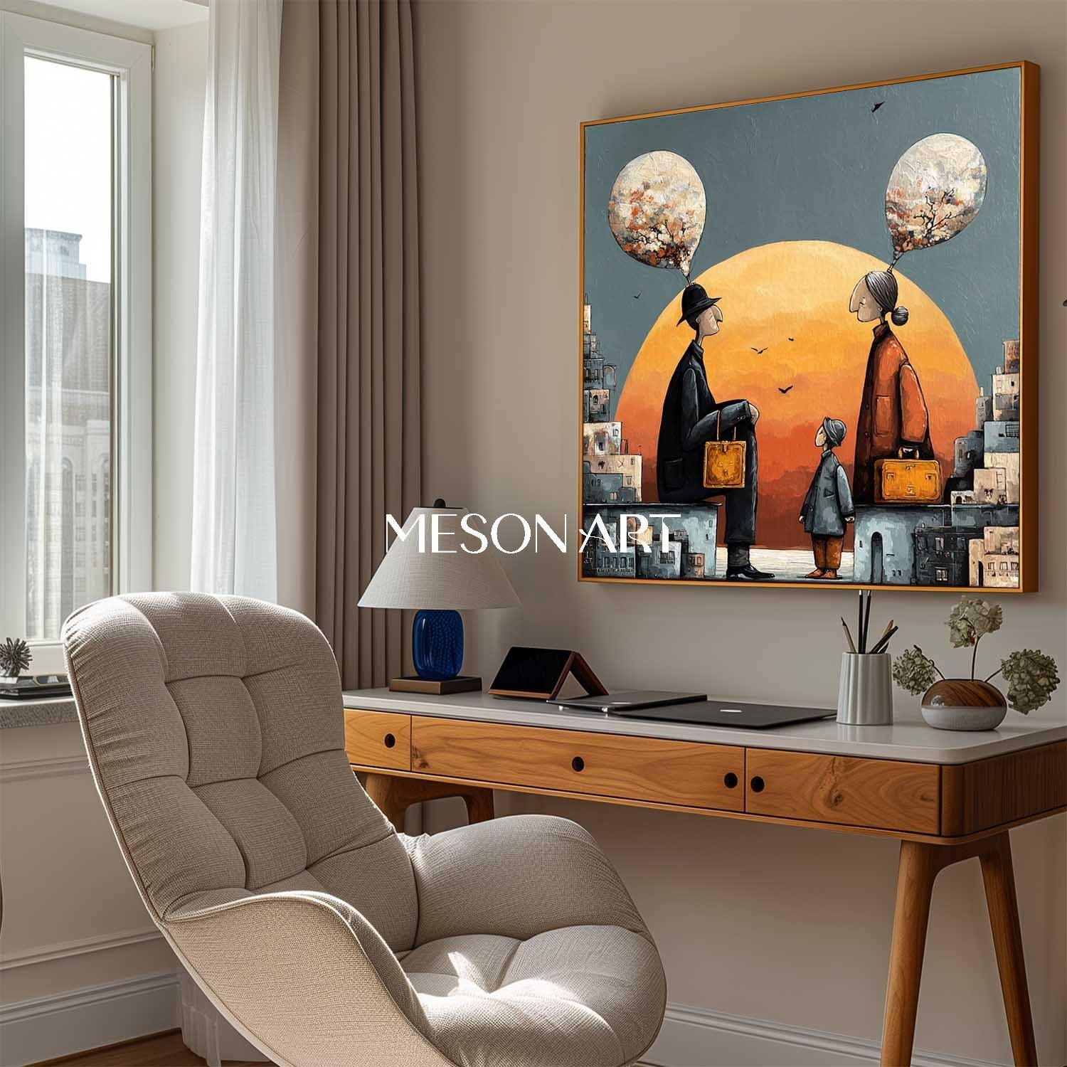 Oversized Orange Surrealist Wall Art Thought Balloons Canvas Entryway