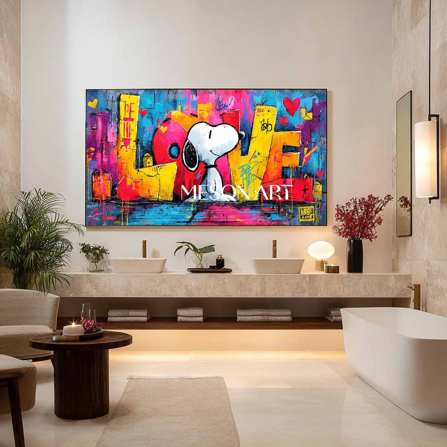 LOVE and Snoopy graffiti abstract art Snoopy pop canvas art Snoopy and LOVE wall decor