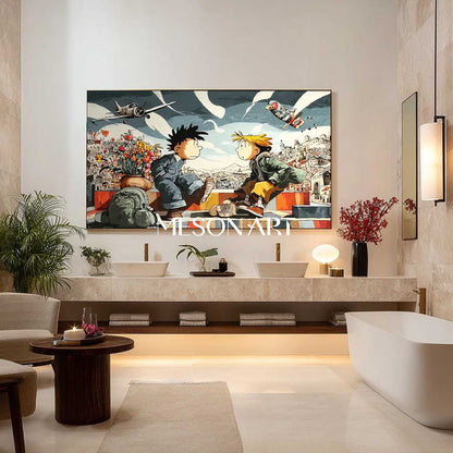 Anti-War Surreal Art – Innocent Kids Beneath a Sky of Conflict