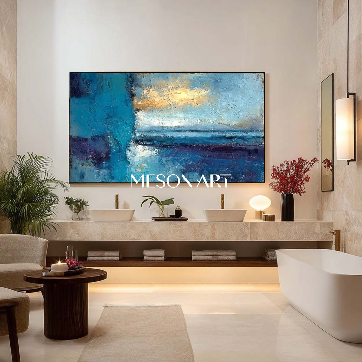 Dining Room Blue Abstract Wall Painting Blue Abstract Art for Sale
