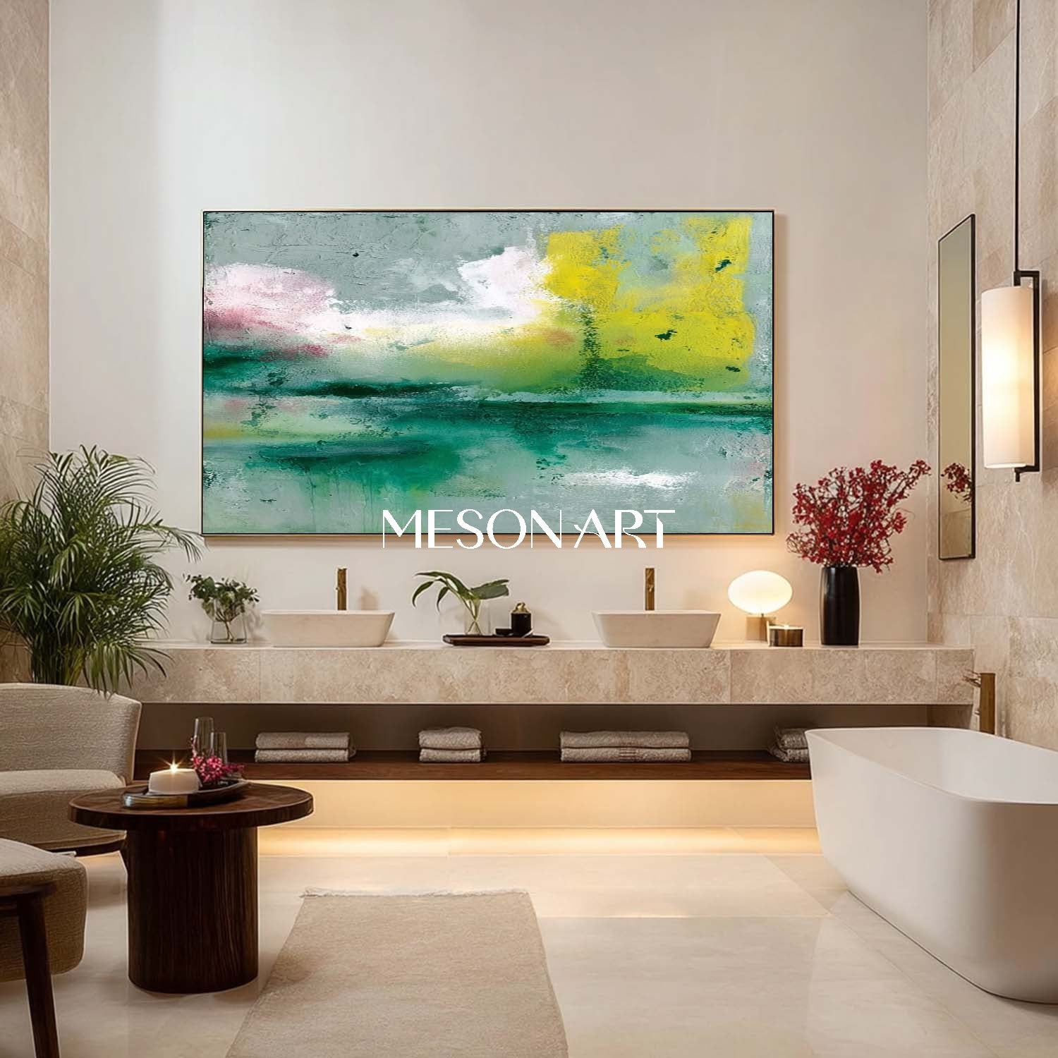 Large Light Green Abstract Art Light Green Wall Decor for Living Room