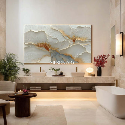 Large Gold and White Floral Plaster Canvas Art Modern Plaster Wall Art Decoration Ideas