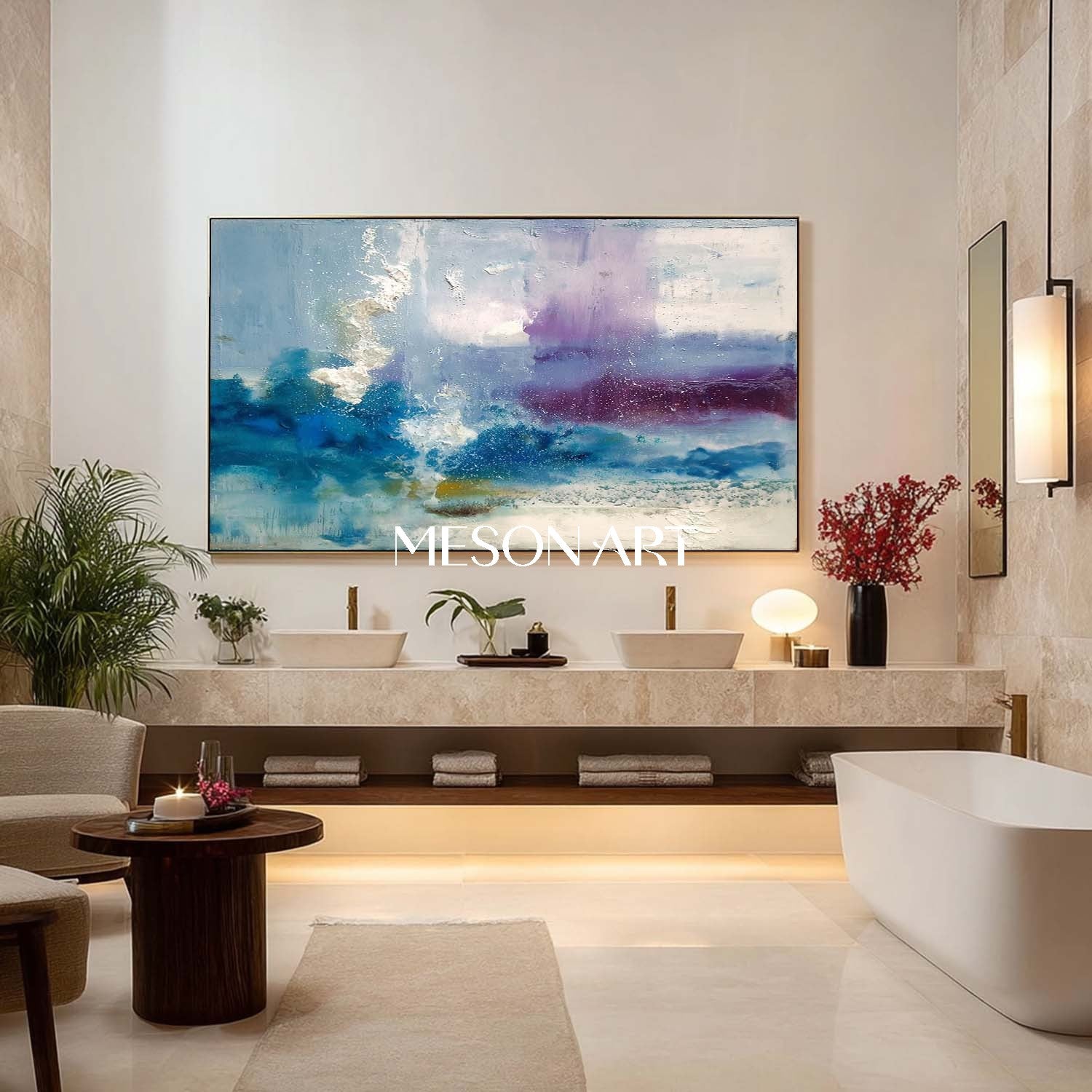 Large Wall Blue Abstract Art for Sale Blue Textured Canvas Painting